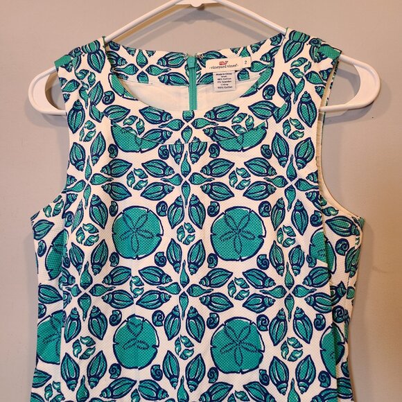 Vineyard Vines Dress Seashell Sand Dollar Shealth Womens 2 White Blue Sleeveless - Picture 2 of 9